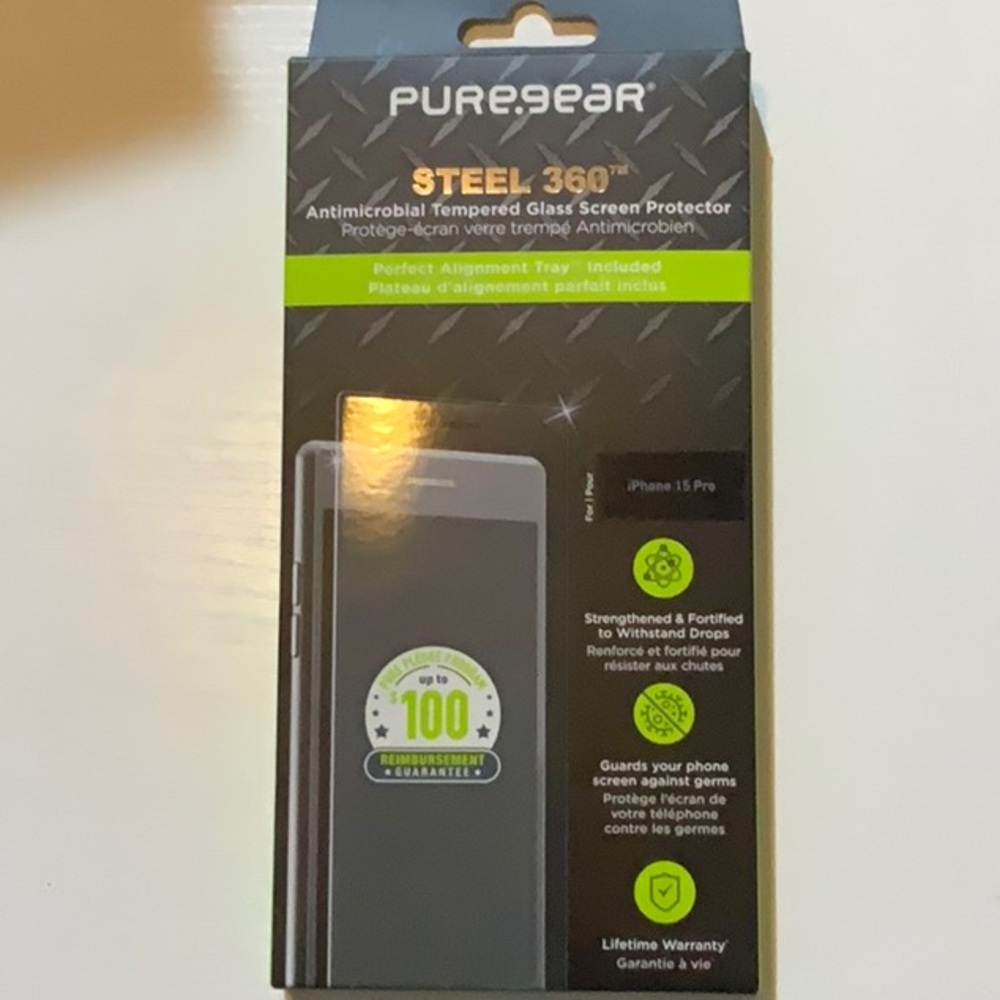 Steel 360° Antimicrobial Screen Protector for iPhone 15 Pro - Black